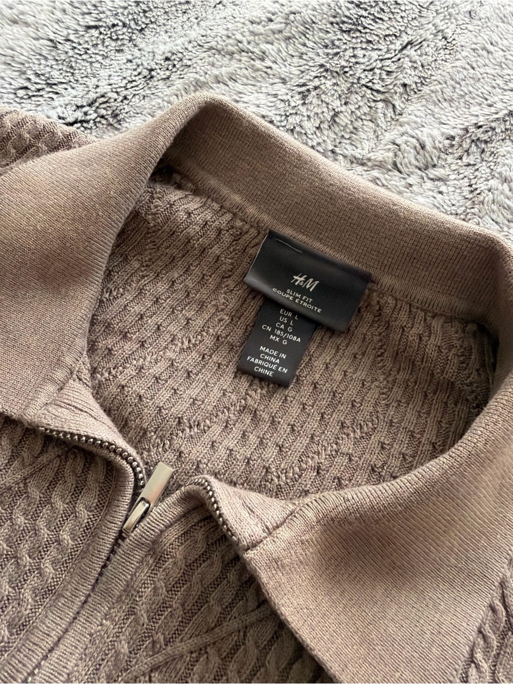 H&M Men’s Taupe Zip-Up Knit Sweater